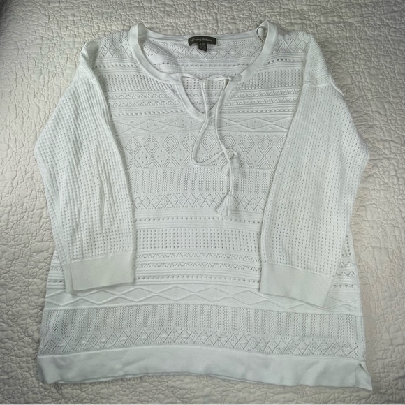 🔥Tommy Bahama White Sweater Open Knit Pullover V-neck Size L - Picture 5 of 11